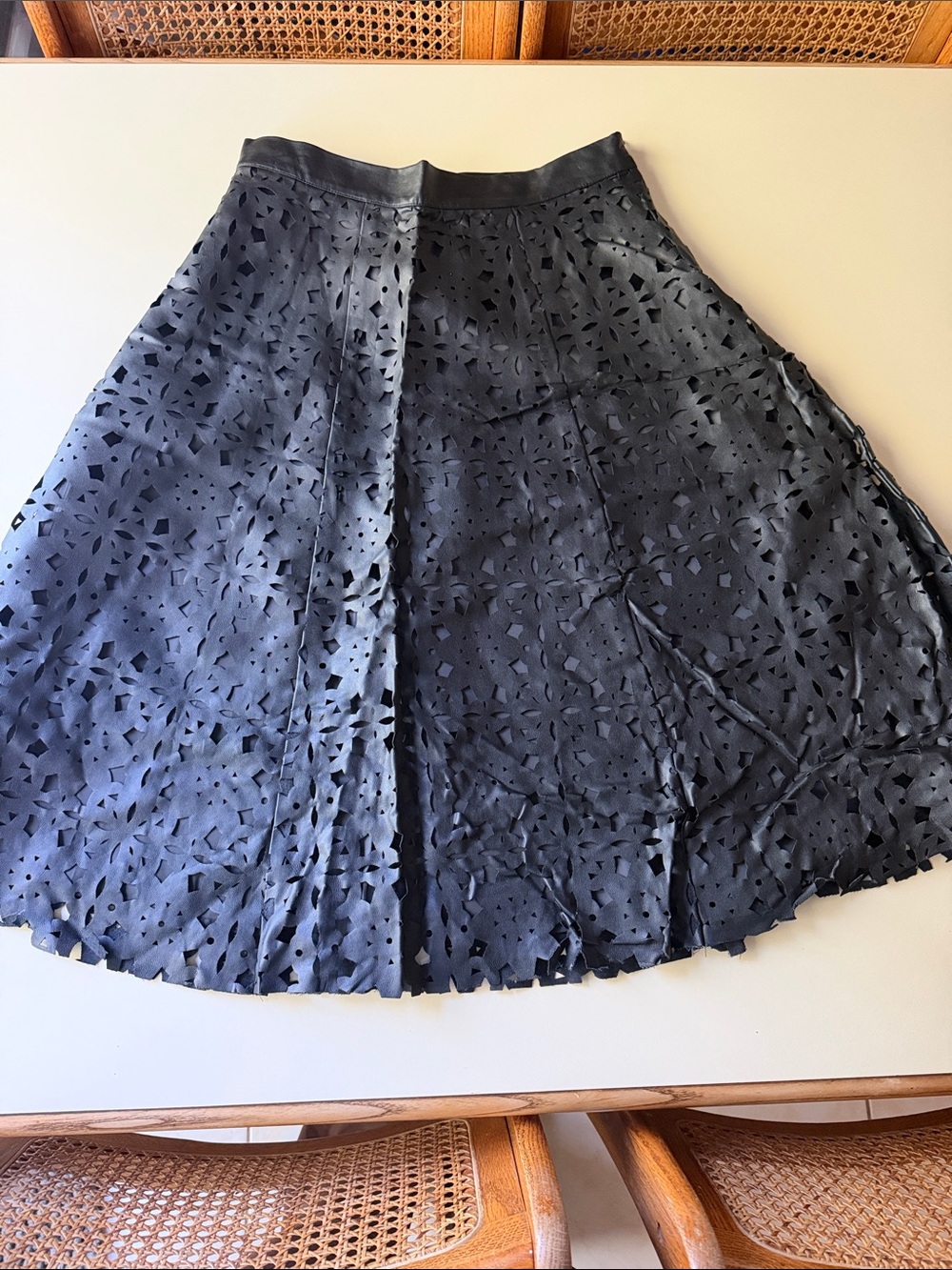 Bloomingdale’s JOA Black Faux Leather Cut Out Skirt